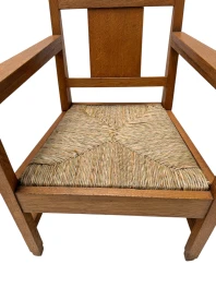 Art Deco Modernist Club Chair with Rush Seat, 1920s